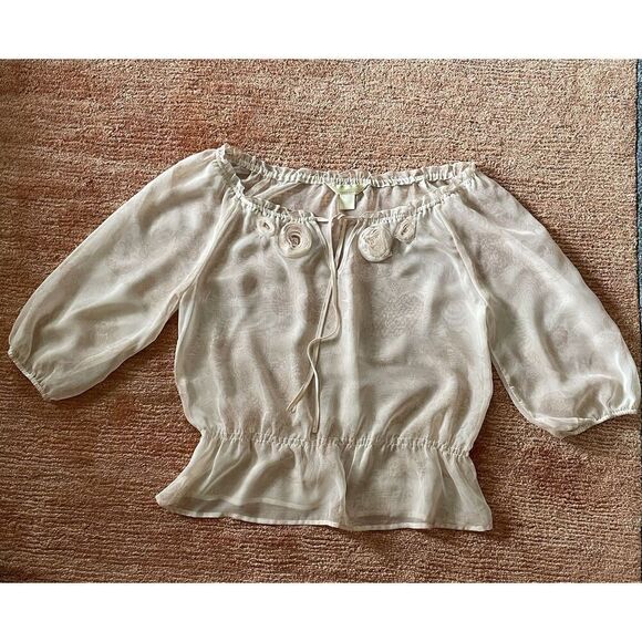 Women’s Pink Peach Chiffon 3/4 Sleeves Blouse Size L - Picture 2 of 8